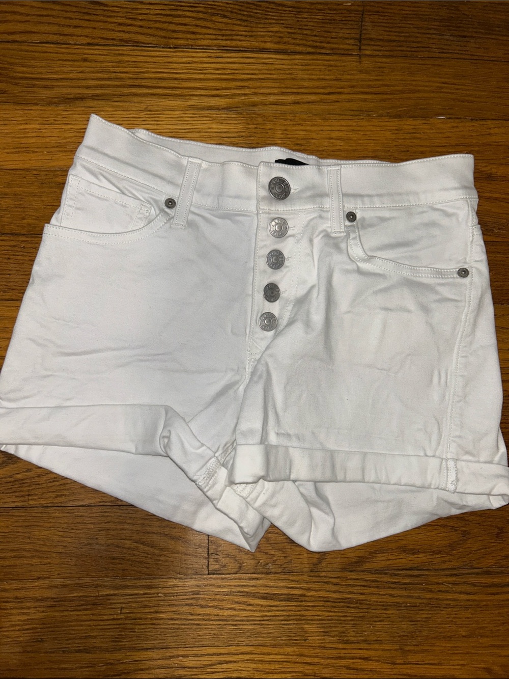 Express White High-Rise Button-Front Denim Shorts